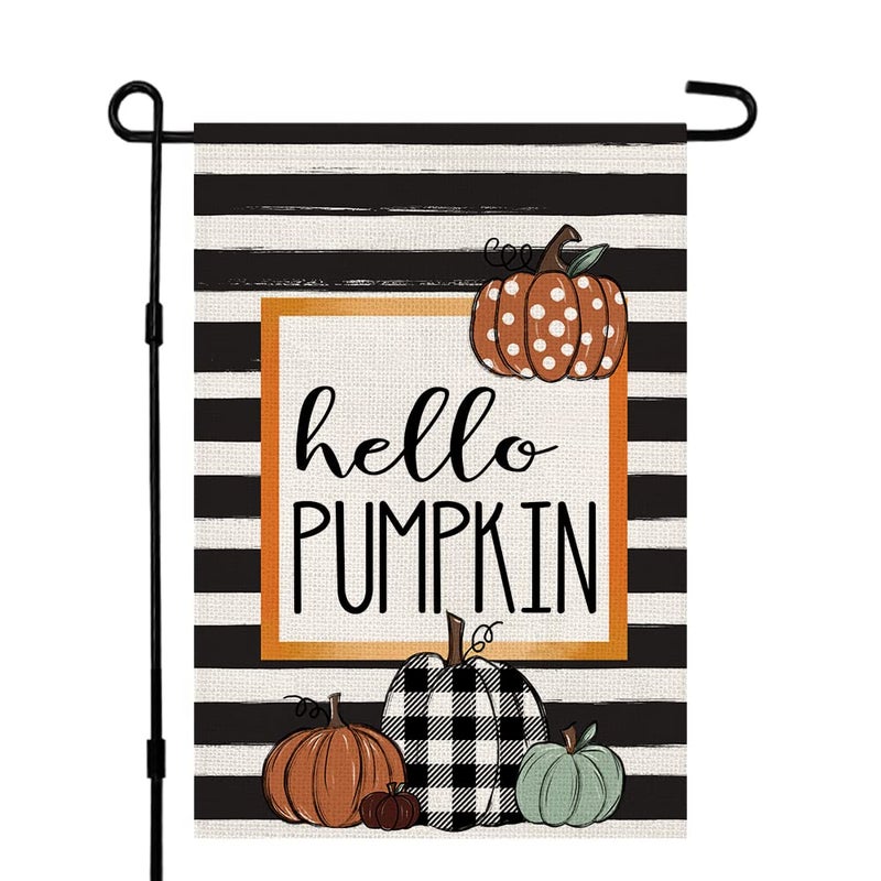 Decorhua Fall Garden Flag Hello Pumpkin Sign 12 x 18 Inch Double Sided Autumn Farmhouse Seasonal Yard Outdoor Thanksgiving Decor DF082 - Image 1